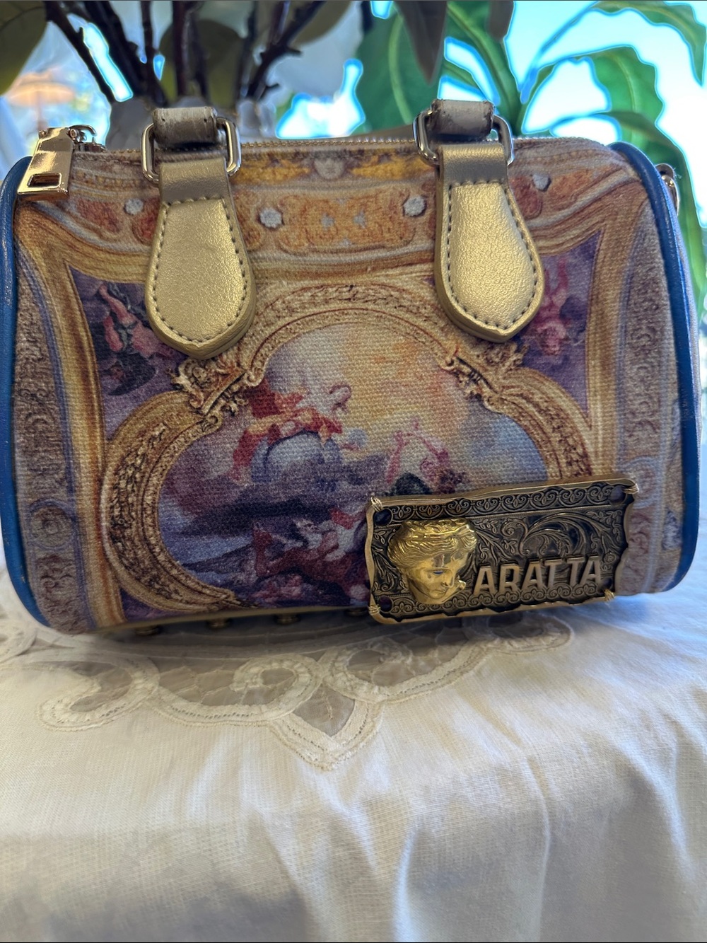 Aratta Gold, Blue & Cream Baroque Mini Satchel